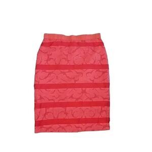 Ann Taylor Women's Red Ribbon Cotton/Nylon/Poly Lined Pencil Straight Skirt